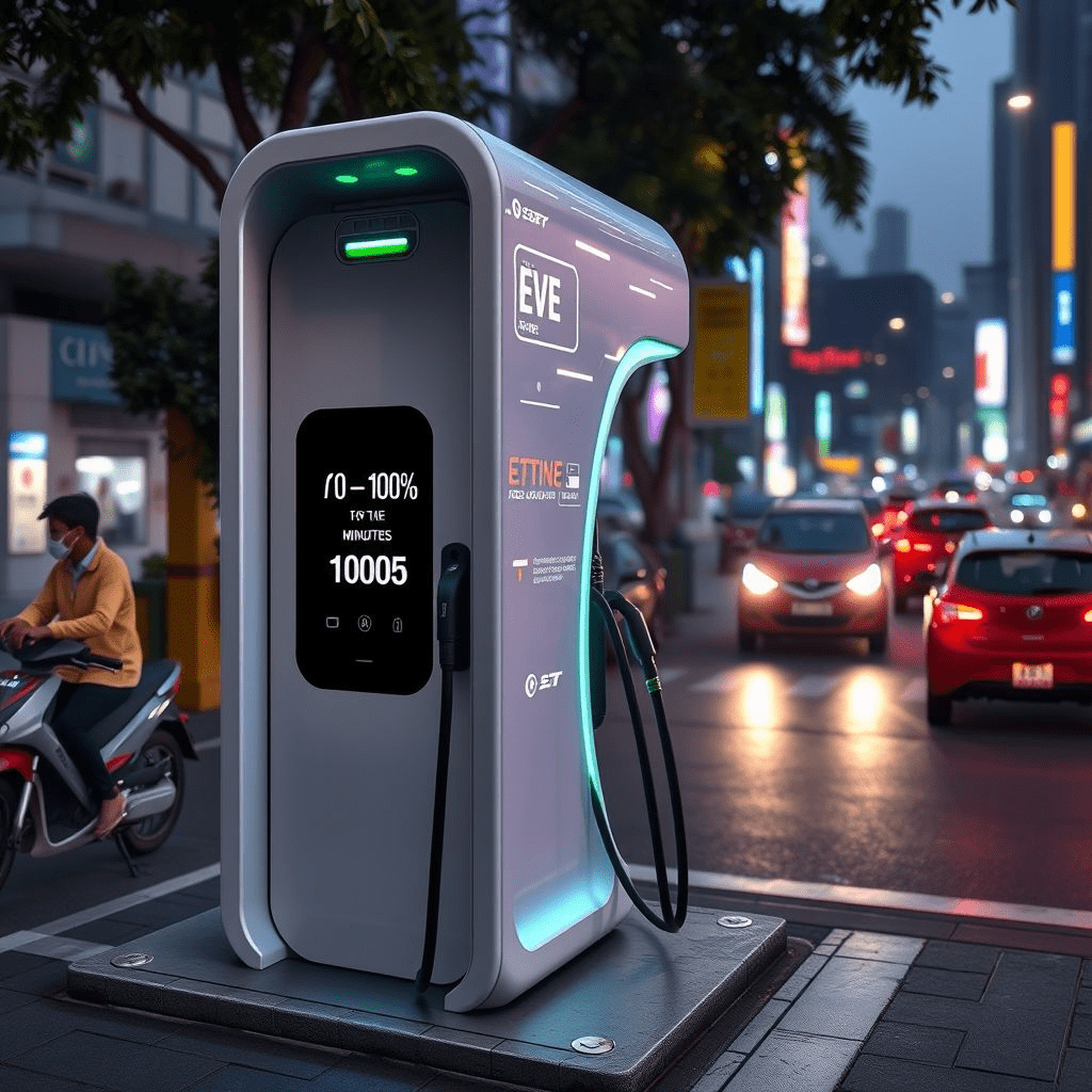 15-minute EV charging station in Bengaluru with digital timer display.