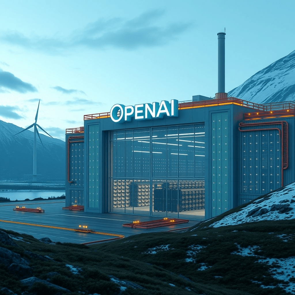 OpenAI Stargate Norway AI gigafactory in Nordic landscape with GPU racks