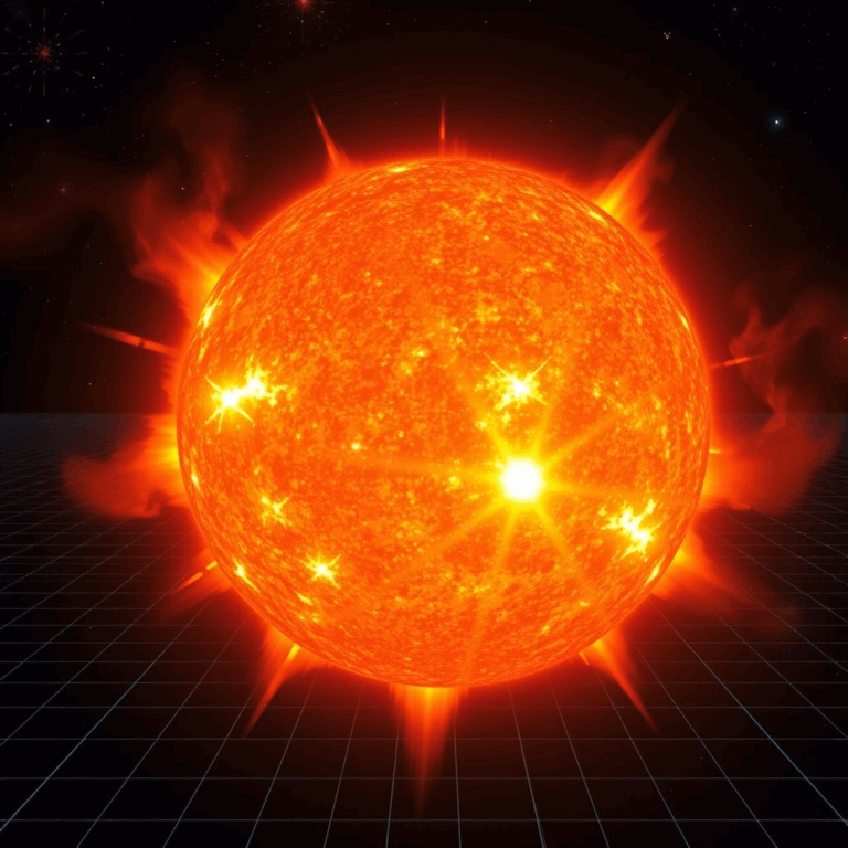 Surya AI model forecasting solar flares with predictive overlays on the Sun.