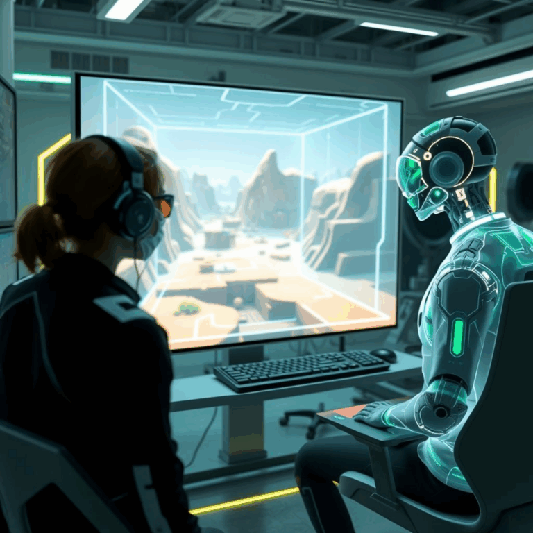 AI Agents in Gaming – developer watching AI generate a 3D game world on screen