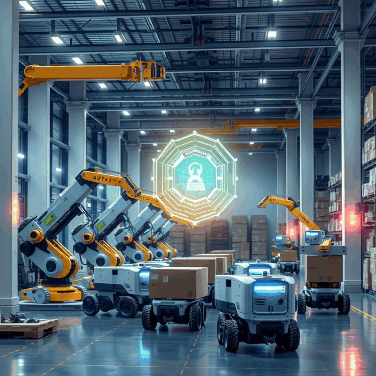 Uma robotics startup – futuristic warehouse robots with holographic AI