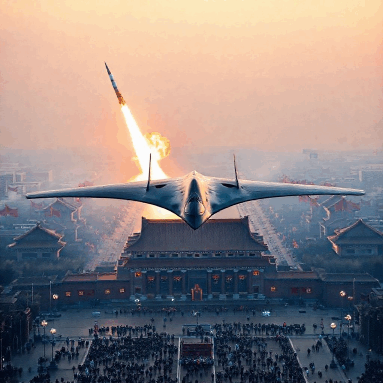 China Victory Day tech weapons parade featuring FH-97 stealth drone and hypersonic missiles