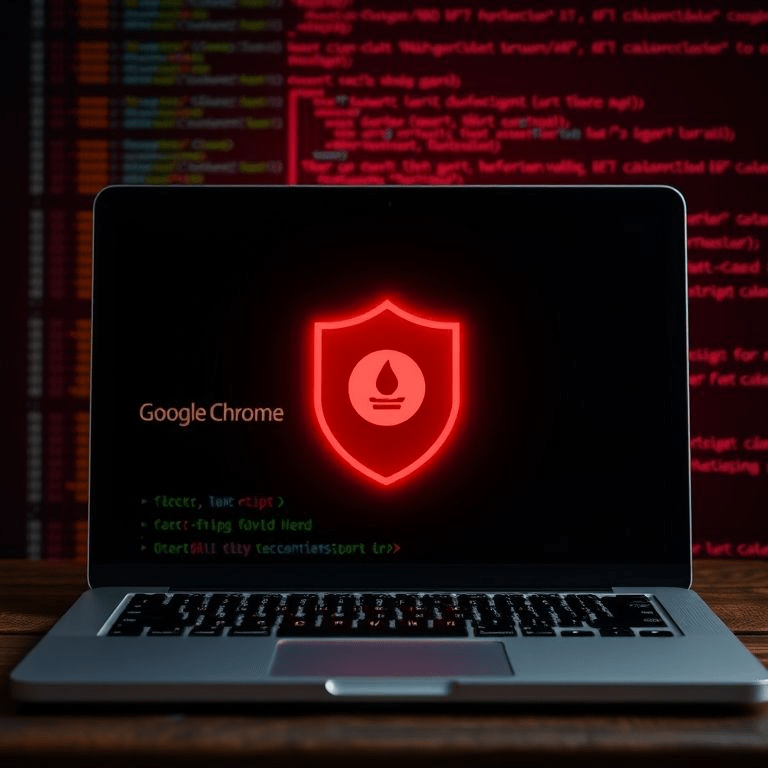 “Chrome zero-day exploit patch showing security alert on browser code for V8 engine”