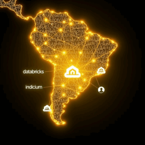“Databricks-Indicium partnership visualized with AI data nodes across Latin America”