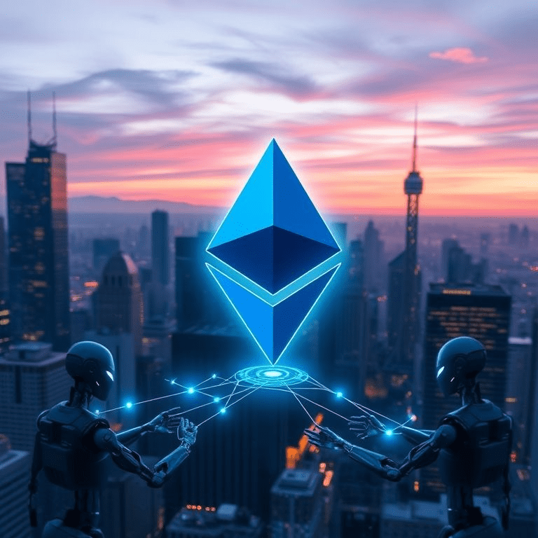 “Ethereum AI agents exchanging data in a decentralized blockchain environment”