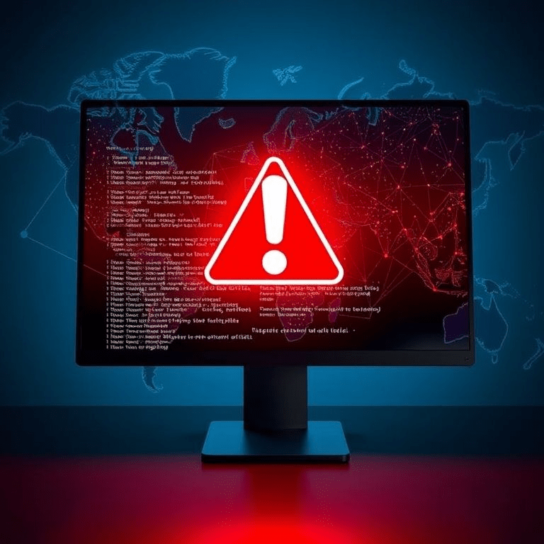 EvilAI malware campaign showing AI-generated code overlay on global map