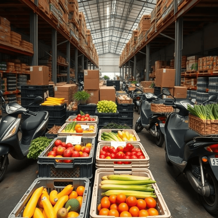 Warehouse workers packing crates of fresh groceries for dispatch — highlighting fresh commerce funding growth.