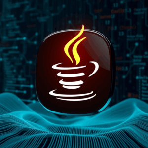 Java logo with code and neural network lines illustrating the Java 25 release