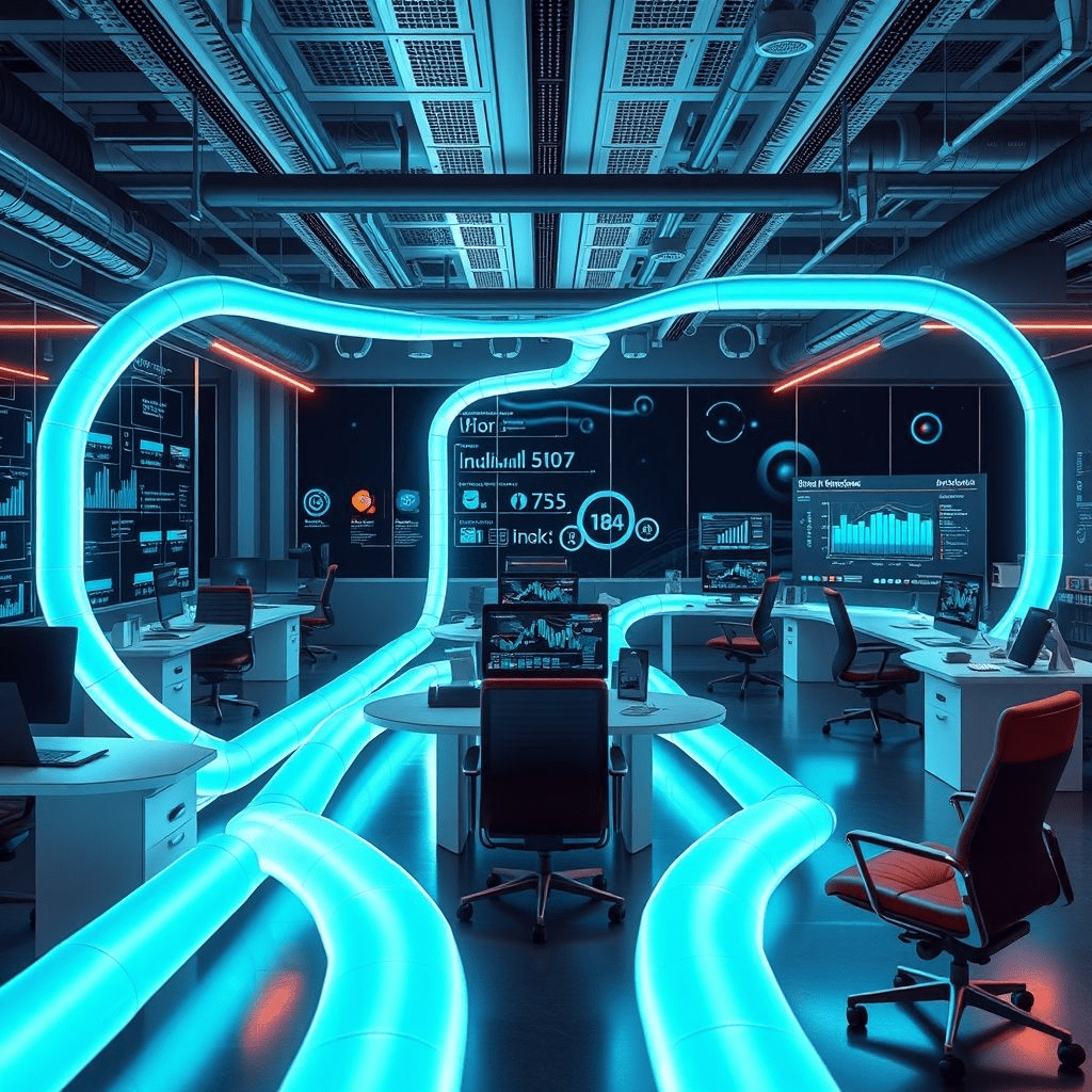 LayerX Series B — futuristic pipelines connecting enterprise back-office data with AI automation.