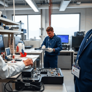 “MedTech innovation platform lab with engineers, device prototypes under i-Passport programme”