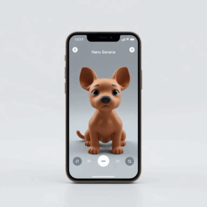 Nano Banana image editing in Gemini app — dog photo transformed into figurine.