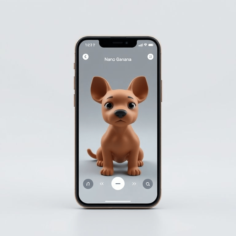 Nano Banana image editing in Gemini app — dog photo transformed into figurine.
