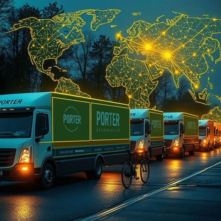Porter funding extension: delivery fleet with digital city map overlay