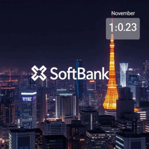 Tokyo skyline with SoftBank logo and AI network — softbank openai japan venture delay