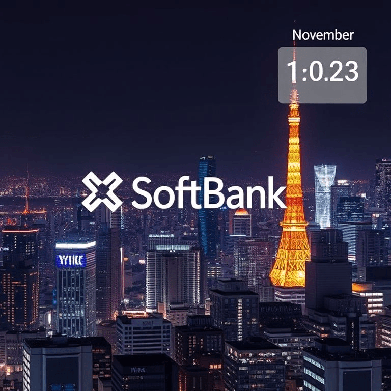 Tokyo skyline with SoftBank logo and AI network — softbank openai japan venture delay