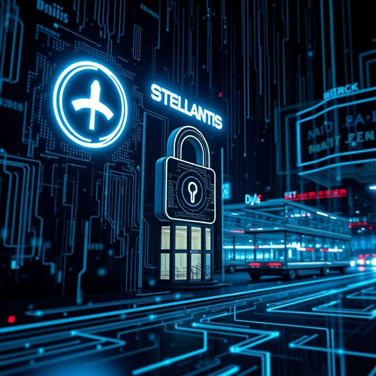 Stellantis data breach visual showing exposed customer data via vendor system.