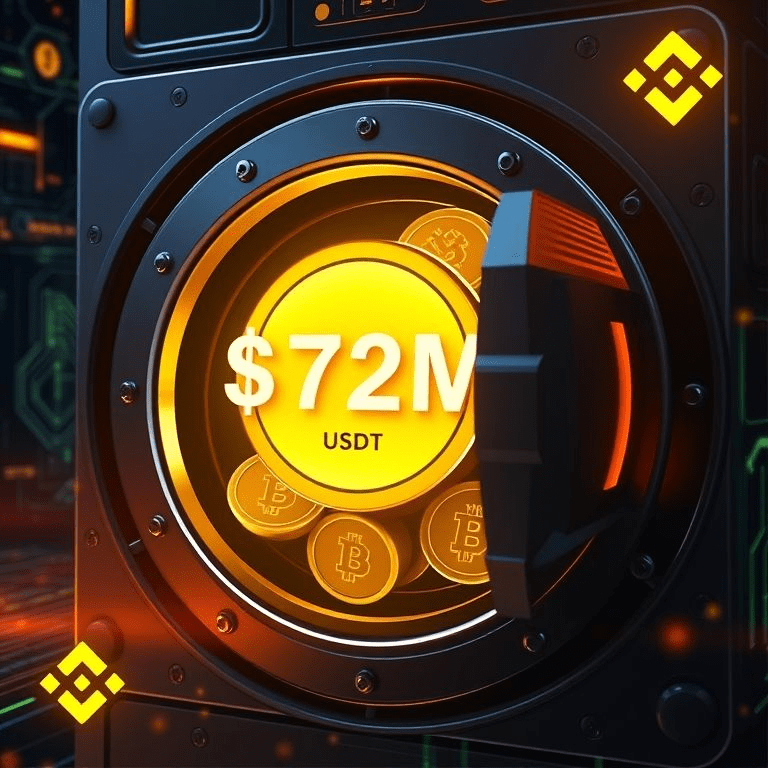 “Tether USDT freeze digital vault representing $72M frozen after Binance exploit alert.”