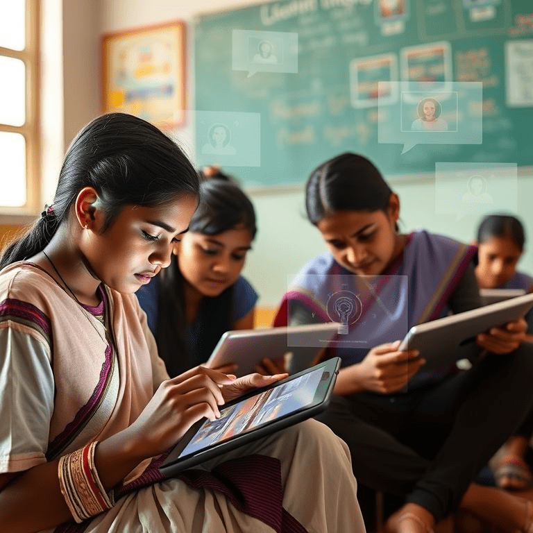Students using AI adaptive learning platforms in regional languages – edtech funding in India